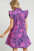 Umgee Full Size Printed Ruffle Cap Sleeve Babydoll Dress NAVY PINK XL Babydoll Dresses