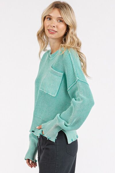 Mittoshop Distressed Hem Round Neck Dropped Shoulder Sweater Sweaters