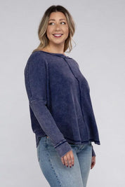 Plus Long Sleeve Cotton Waffle Knit Top Shirts & Tops