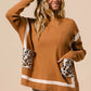 BiBi Mock Neck Sweater with Leopard Pocket Sweaters