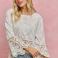 SO ME floral embroidered crochet lace trimmed top with scalloped sleeves