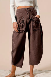 BiBi Washed Terry Pants in Vintage Mocha, brown corduroy wide-leg with pockets