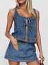 Daverri tie-front sleeveless denim tank with frayed hem