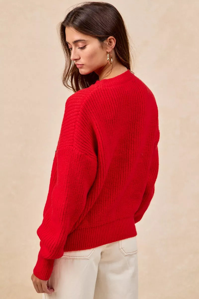 BiBi Christmas Wreath Merry Letter Knit Top | Knit Tops Daverri Fashions