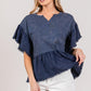 SAGE + FIG Ruffle Sleeve Washed Short Sleeve Blouse Blouses