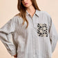BiBi Flower jacquard knit patch pocket stripe shirt in gray white