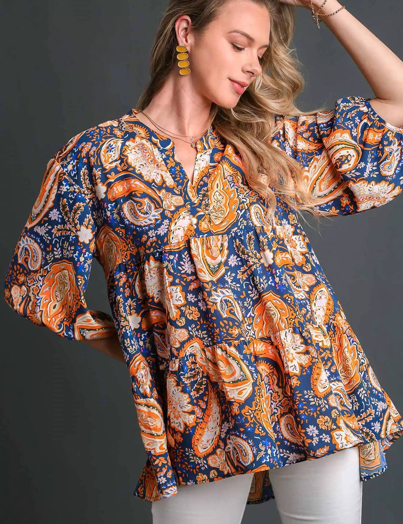 TEAL MIX Umgee Mix Paisley Boho Tunic Blouse | Blouses Daverri Fashions