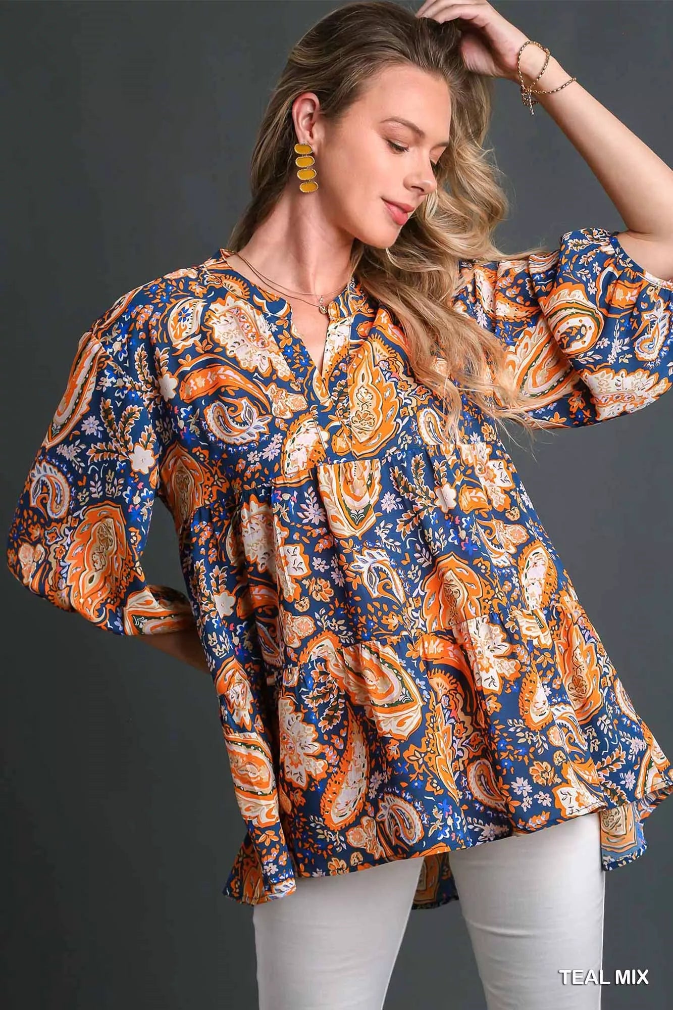 TEAL MIX Umgee Mix Paisley Boho Tunic Blouse | Blouses Daverri Fashions