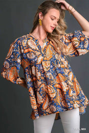 TEAL MIX Umgee Mix Paisley Boho Tunic Blouse | Blouses Daverri Fashions