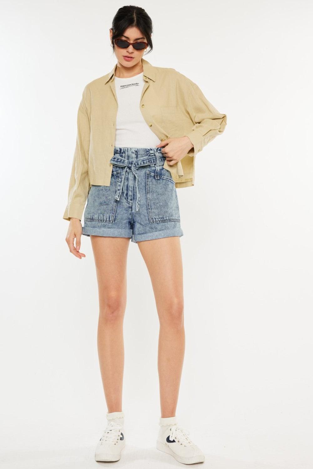 Kancan Ultra High Rise Paperbag Denim Shorts Medium