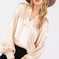SAGE + FIG Notched Long Sleeve Blouse Champagne Blouses