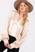 SAGE + FIG Notched Long Sleeve Blouse Champagne Blouses