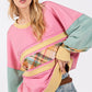 SAGE + FIG Mineral Wash Raw Edge Color Block Sweatshirt Barbie Pink Sweatshirts