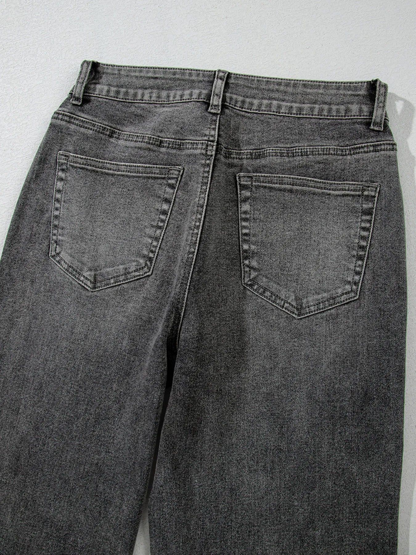 Gray Daverri Fashions raw hem high rise loose straight jeans with pockets