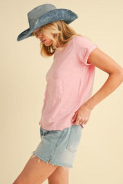 Aemi + Co Lettuce Edge Round Neck Short Sleeve T-Shirt | T-Shirts Daverri Fashions