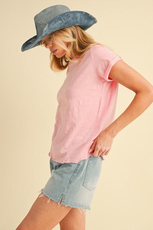 Aemi + Co Lettuce Edge Round Neck Short Sleeve T-Shirt T-Shirts