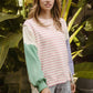 BiBi Exposed Seam Slit Striped Round Neck T-Shirt T-Shirts