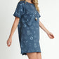 Umgee Full Size French Terry Short Sleeve Round Neck Dress Mini Dresses
