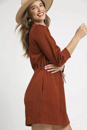 Umgee Drawstring Cable Knit Mini Dress with Pockets | Mini Dresses Daverri Fashions