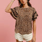 BiBi Leopard Crochet Trim Round Neck Short Sleeve Top Tops