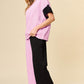 Double Take Full Size Texture Contrast T-Shirt and Wide Leg Pants Set Outfit Sets