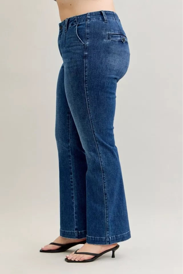 Judy Blue Full Size Mid Rise Bootcut Jeans with Welt Pockets Plus Size | Jeans Daverri Fashions