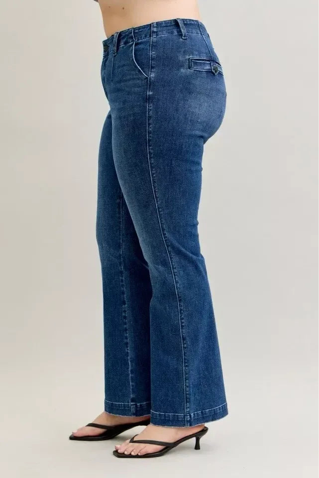 Judy Blue Full Size Mid Rise Bootcut Jeans with Welt Pockets Plus Size - DAVERRI FASHIONS