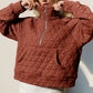 Double Take Half Zip Long Sleeve Quilted Sweatshirt with Pocket - DAVERRI FASHIONS