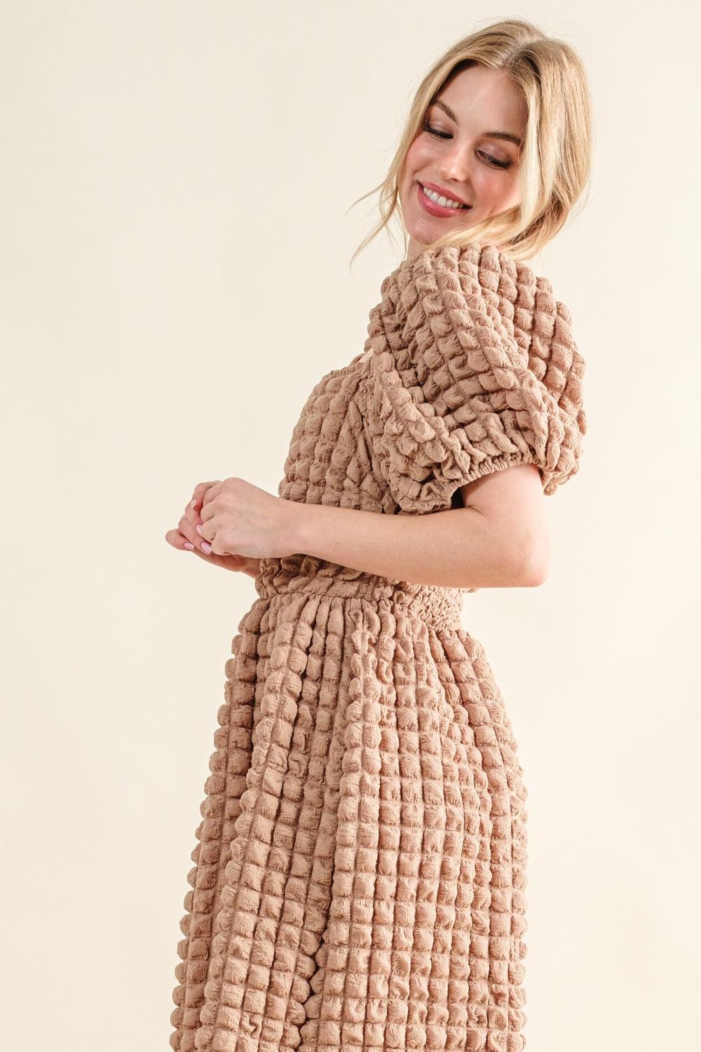 And The Why Full Size Square Neck Puff Sleeve Dress | Daverri Fashions