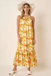 Mittoshop Watercolor Print Halter Neck Satin Maxi Dress - DAVERRI FASHIONS
