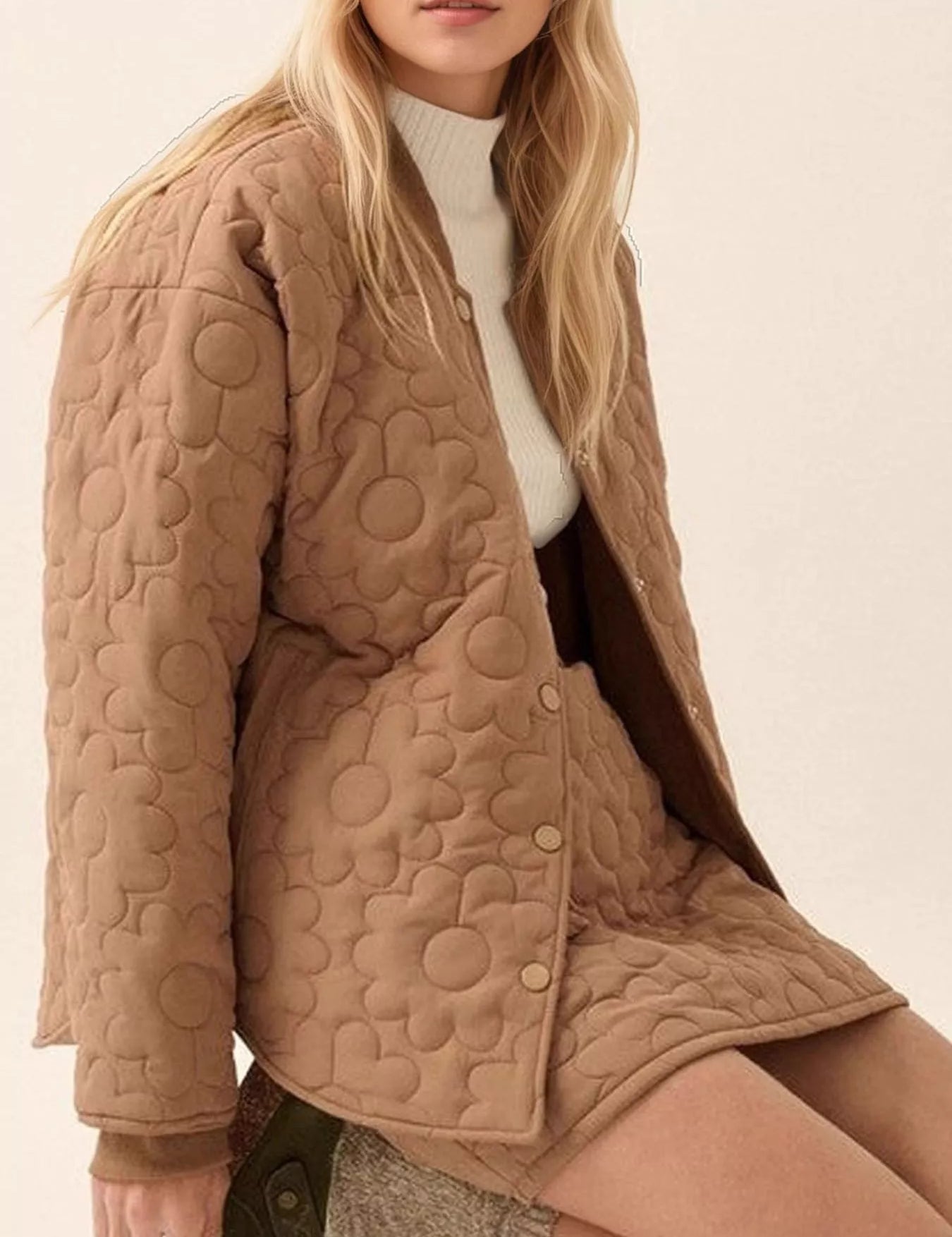 Textured Snap Down Jacket | Jackets Daverri Fashions