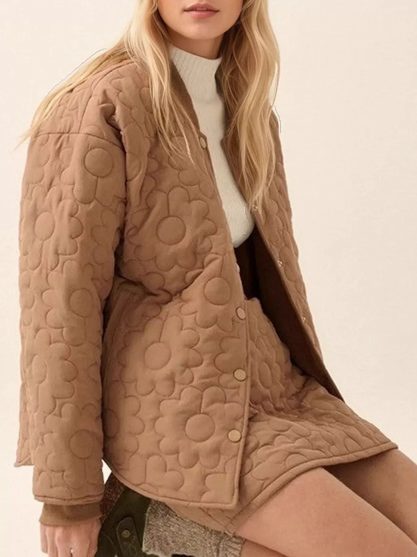 Textured Snap Down Jacket - DAVERRI FASHIONS