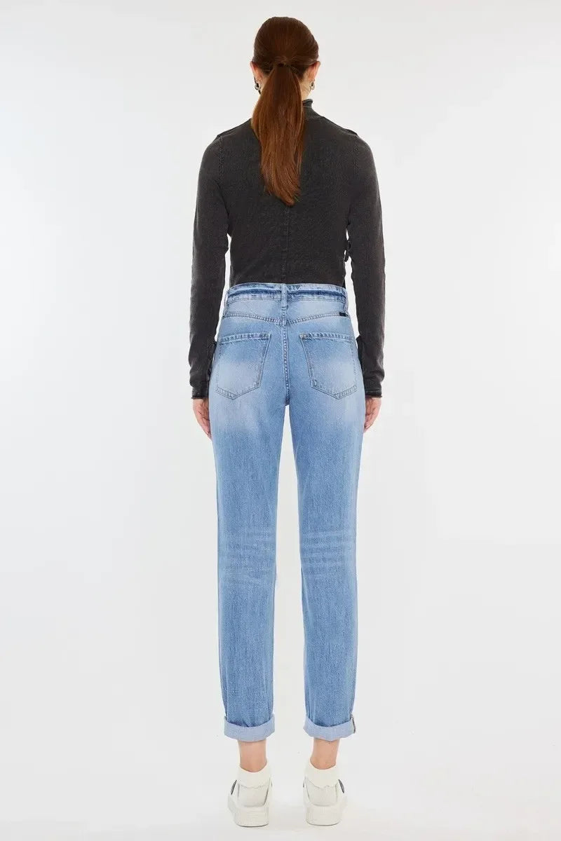 Kancan High Rise Distressed Mom Jeans - DAVERRI FASHIONS