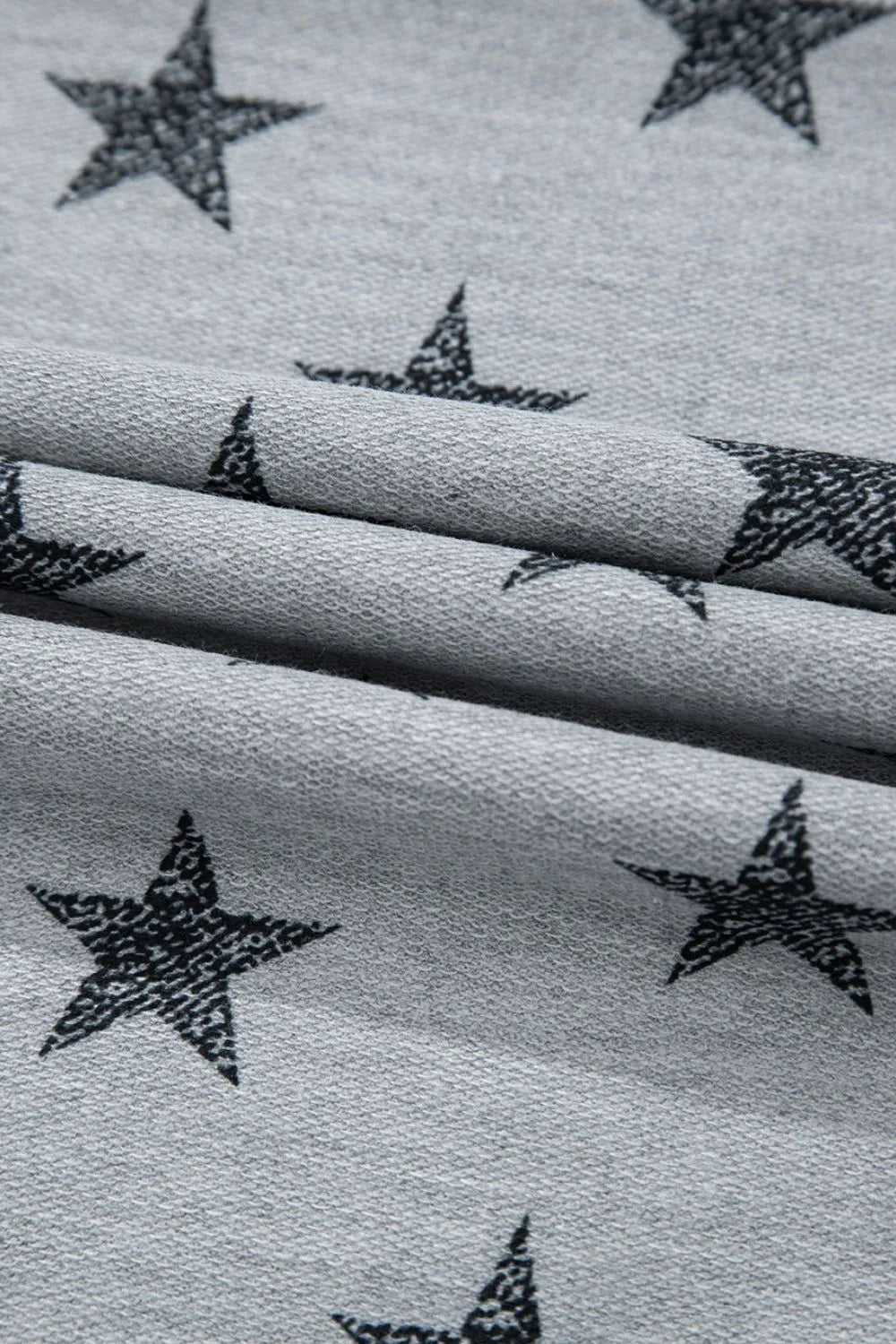 Gray star print fabric in tiered ruffled sleeve crew neck T-shirt