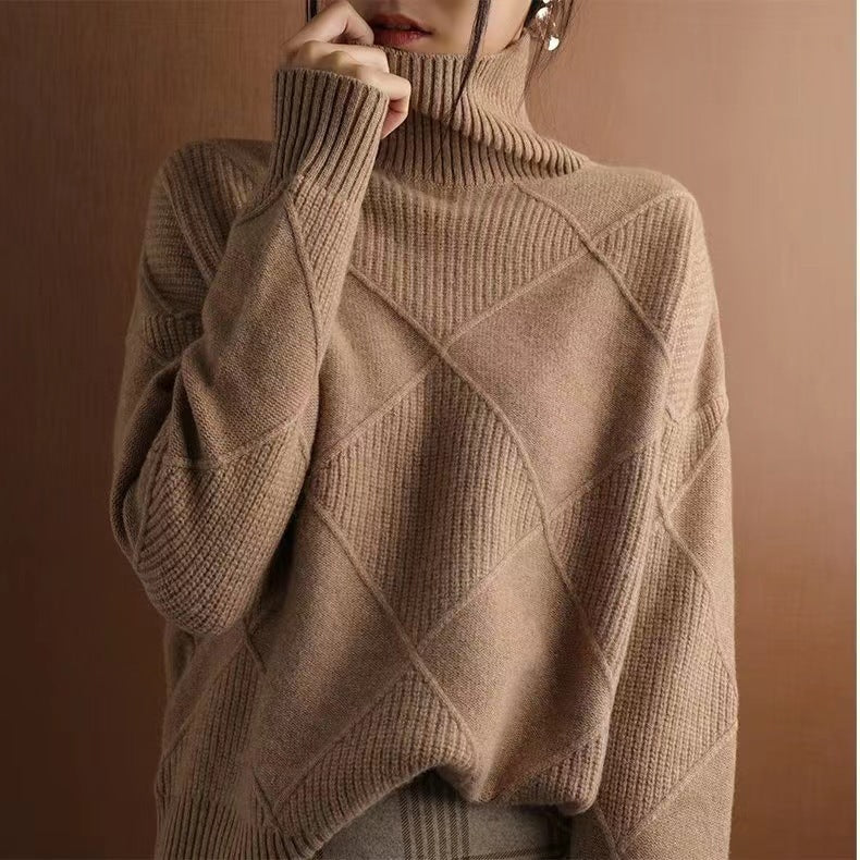 Coffee Loose Fit Turtleneck Knit Sweater | Sweaters Daverri Fashions