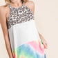 BiBi Leopard and Tie Dye Block Halter Neck Top