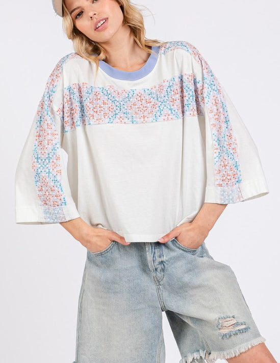 SAGE+FIG Patchwork Breeze Contrast Oversized T-Shirt