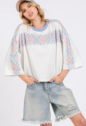 SAGE+FIG Patchwork Breeze Contrast Oversized T-Shirt T-Shirts