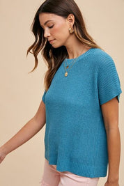 Annie Wear Round Neck Short Sleeve Sweater Sweaters