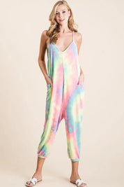BiBi Tie Dye French Terry Mid-Length Casual Jumpsuit | Jumpsuits Daverri Fashions