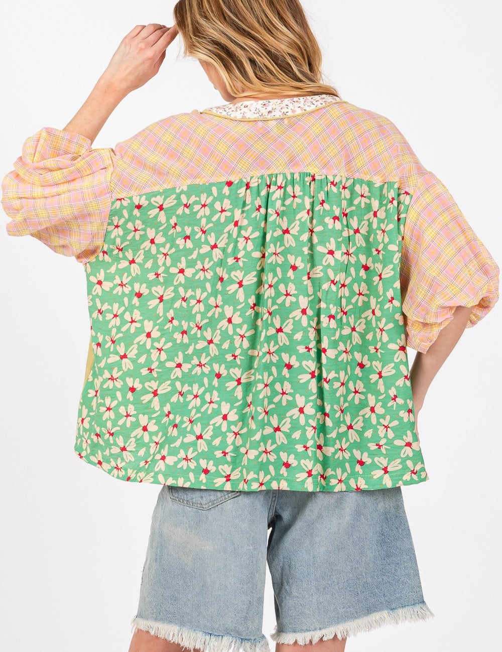 SAGE + FIG Color Block Bubble Sleeve Top