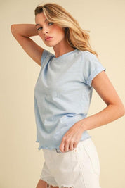 Aemi + Co Lettuce Edge Round Neck Short Sleeve T-Shirt | T-Shirts Daverri Fashions