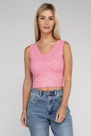 Ribbed Scoop Neck Cropped Sleeveless Top Tank Tops