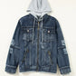 Faux Two-Piece Hooded Zip-Up Denim Jacket - DAVERRI FASHIONS