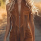 Western Style Fringe Zip Front Jumpsuit - DAVERRI FASHIONS