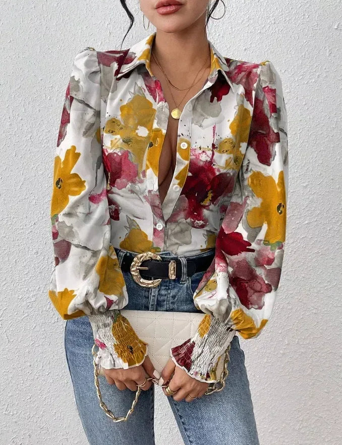 Daverri Fashions Floral Print Long Sleeve Shirt - DAVERRI FASHIONS