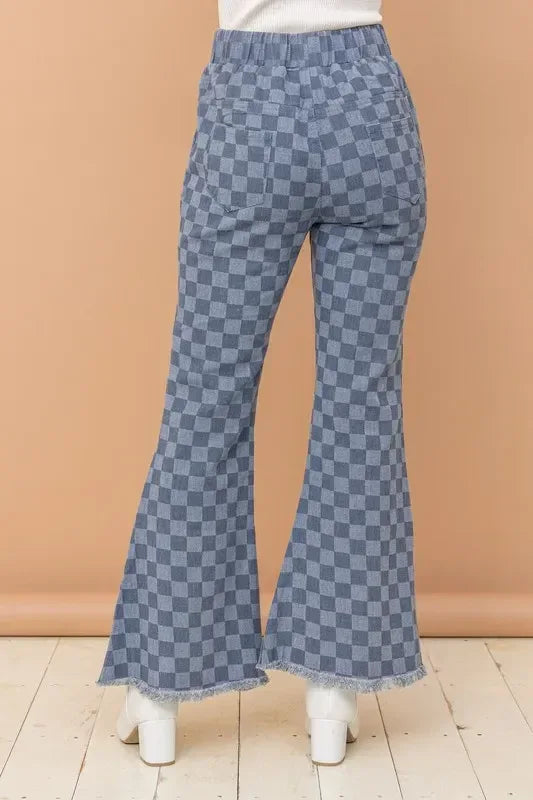 And The Why Checkerboard High Waist Bell Pants - DAVERRI FASHIONS