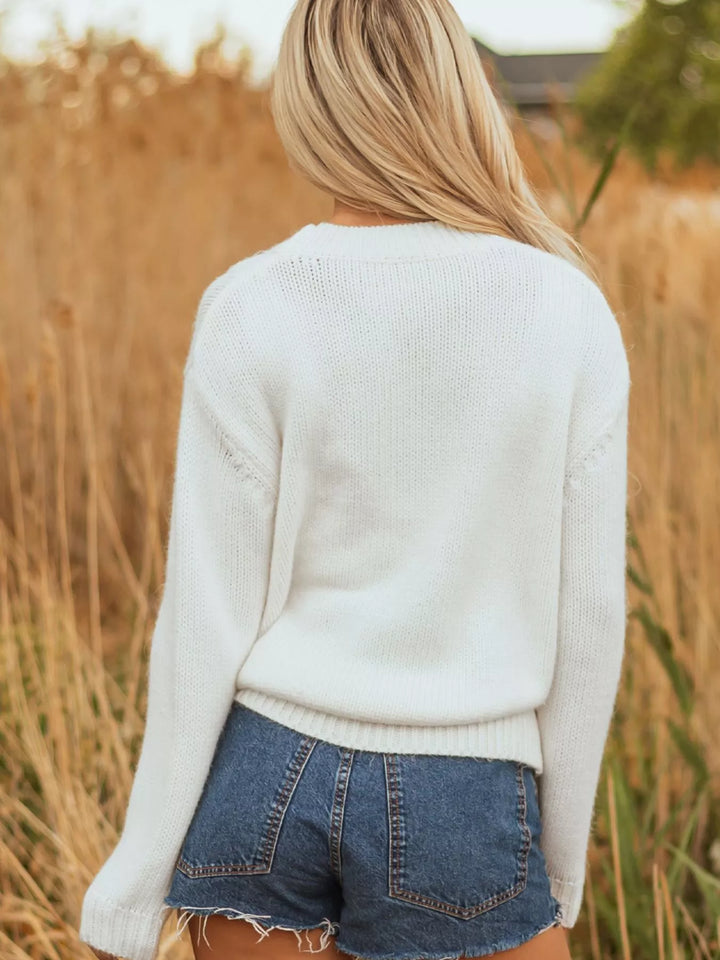 Embroidered Bow Boots Graphic Drop Shoulder Sweater | Sweaters Daverri Fashions