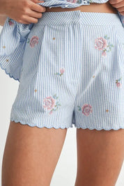 MABLE Stripe Embroidered Peplum Cami and Shorts Set | Outfit Sets Daverri Fashions