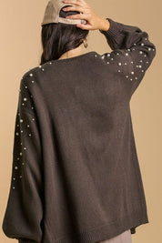 Umgee Open Front Cardigan with Long Sleeve Pearl Details | Cardigans Daverri Fashions